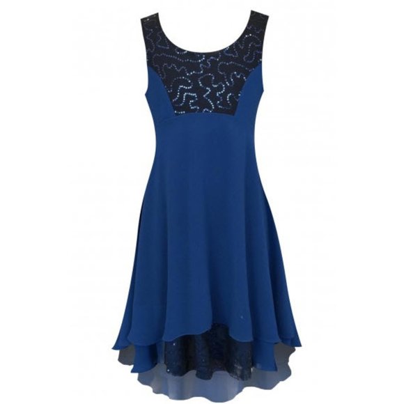 Truly Me NWT Blue Sequin Hi Lo Chiffon Dress - Picture 1 of 2